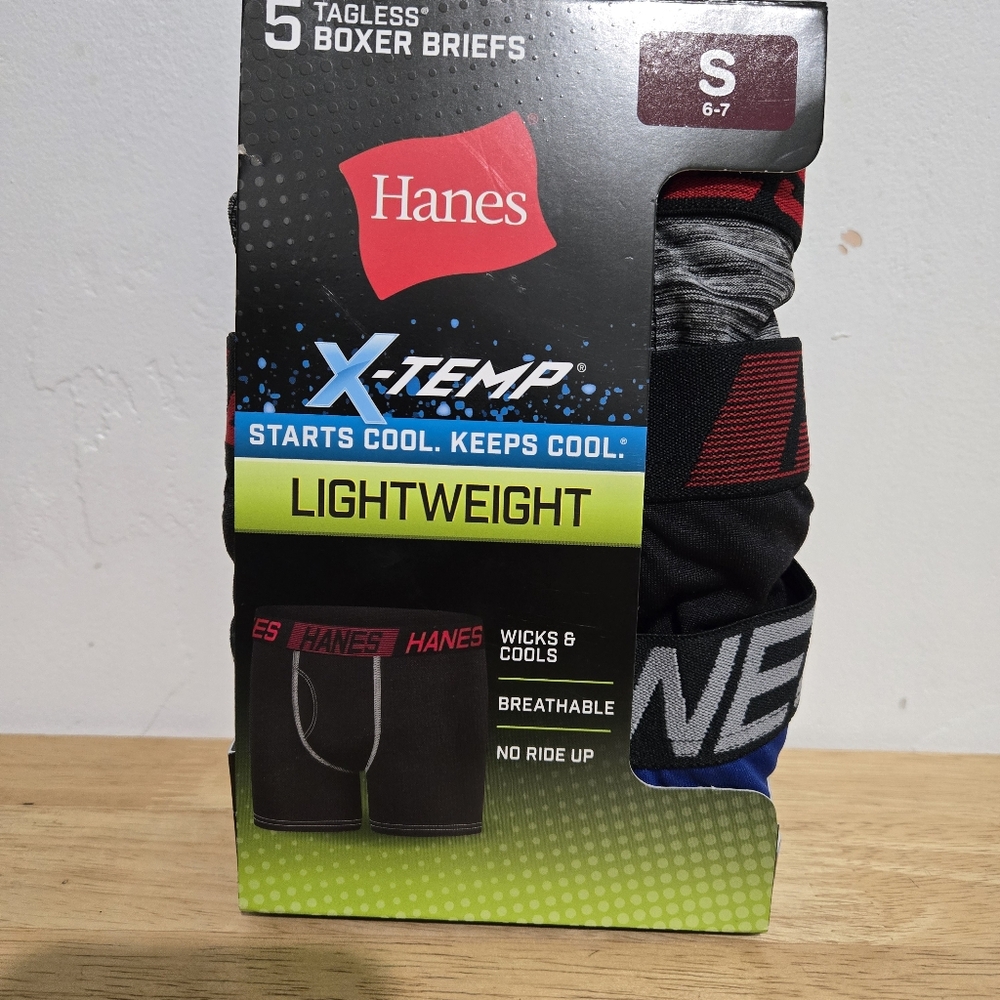 Hanes Boy Boxer Briefs 5-Pack Printed Stretch X-Temp Lightweight Wicking Tagless